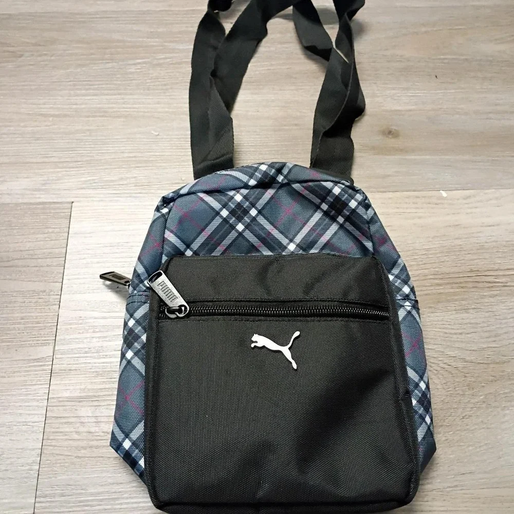 Puma Mens Plaid Crossbody Bag Navy Blue Messenger Festival Travel Shoulder Bag